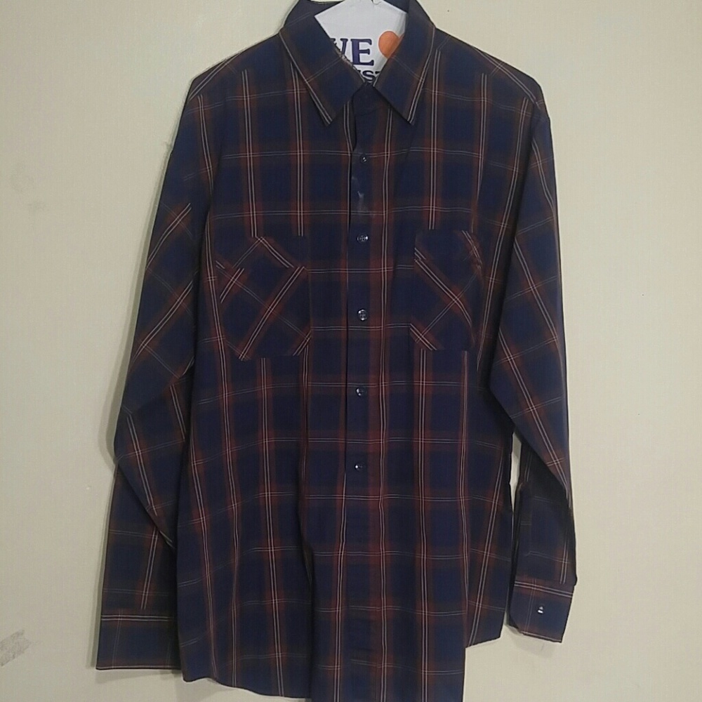Long Sleeve Dark Blue and Red Dress Shirt.